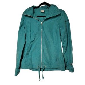 VINTAGE Columbia Jacket Womens‎ Medium Blue  Full Zip Hooded Rain Coat Pockets